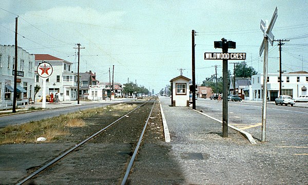 Vintage photo (1950s) showing the railroad track in Wildwood Crest, NJ