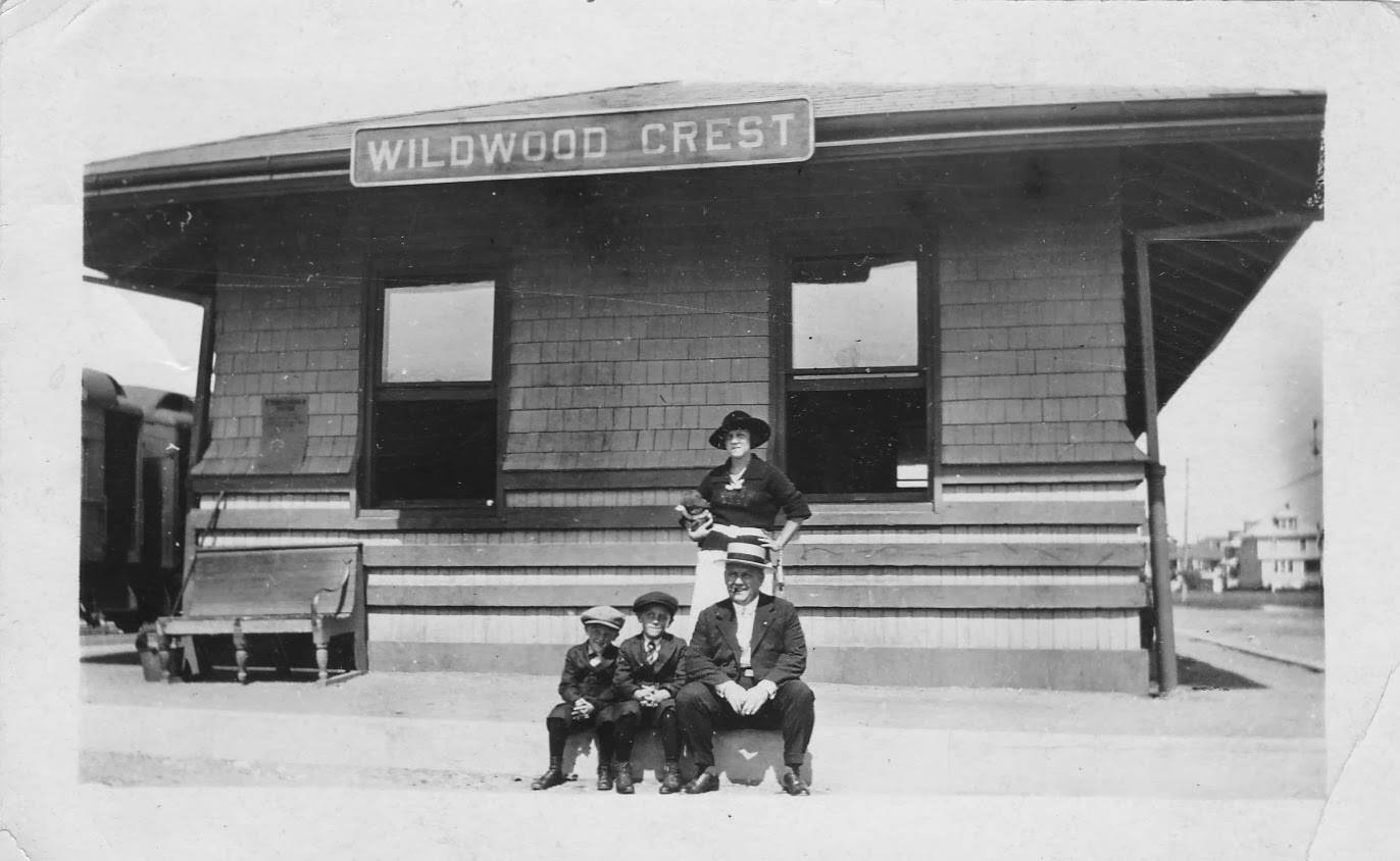 Vintage photo of a family at the Wildwood Crest, NJ train station - Circa 1940s