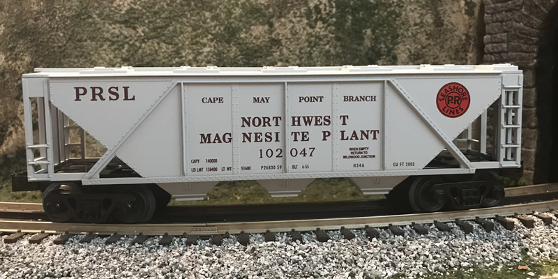 O Gauge MTH PRSL covered hopper car marked for the Northwest Magnesite Plant in Cape May Point, NJ